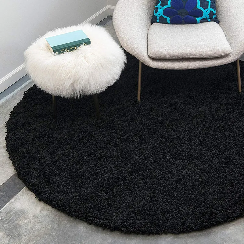 Black Thick Shaggy Rug - California