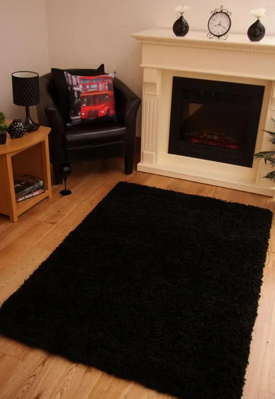 Black Thick Shaggy Rug - California