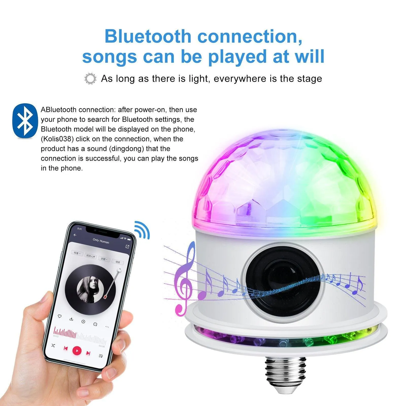 Bluetooth RGB Disco Party Light LED Stage Ball Light KTV Strobe DJ Activated Lamp