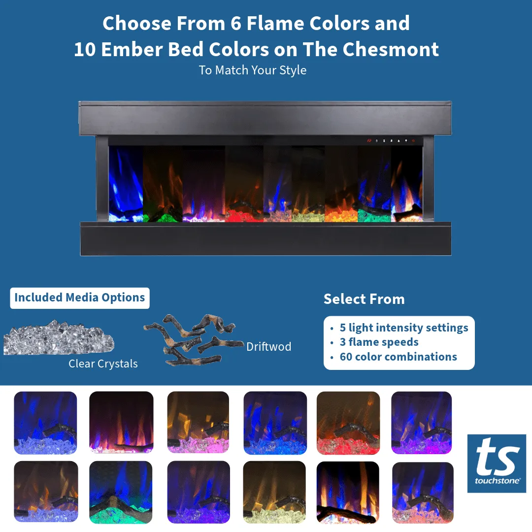 Chesmont Black 50 Inch 80034 Wall Mount 3-Sided Smart Floating Electric Fireplace (Alexa/Google Compatible)