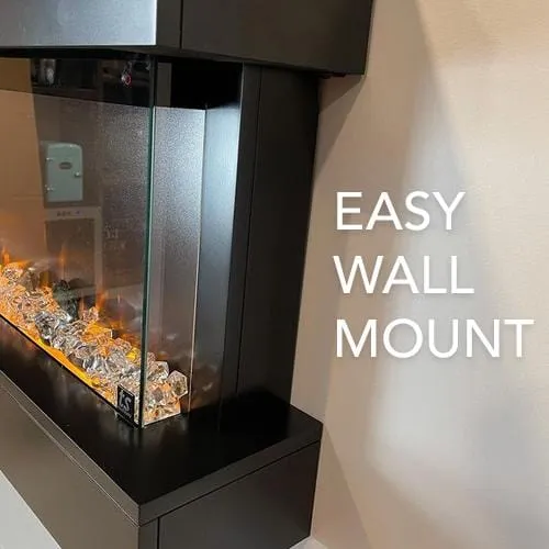 Chesmont Black 50 Inch 80034 Wall Mount 3-Sided Smart Floating Electric Fireplace (Alexa/Google Compatible)