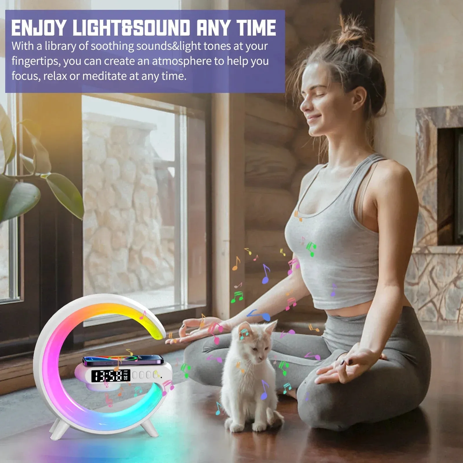 COLSUR 10W Wireless Charger Stand Pad with Bluetooth Speaker TF RGB  Multifunctional Bedside Desktop Night Light Table Lamp