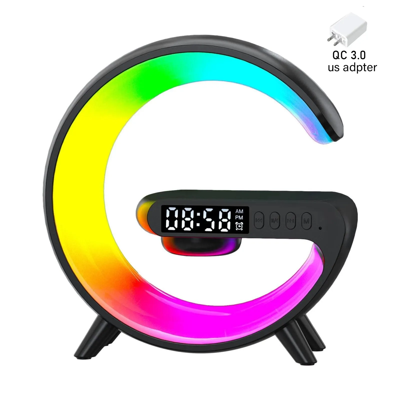COLSUR 10W Wireless Charger Stand Pad with Bluetooth Speaker TF RGB  Multifunctional Bedside Desktop Night Light Table Lamp