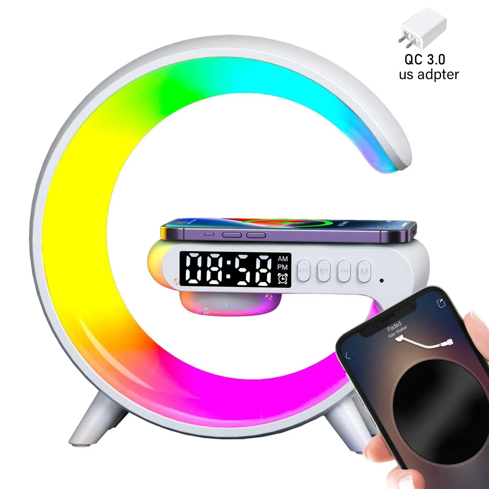 COLSUR 10W Wireless Charger Stand Pad with Bluetooth Speaker TF RGB  Multifunctional Bedside Desktop Night Light Table Lamp