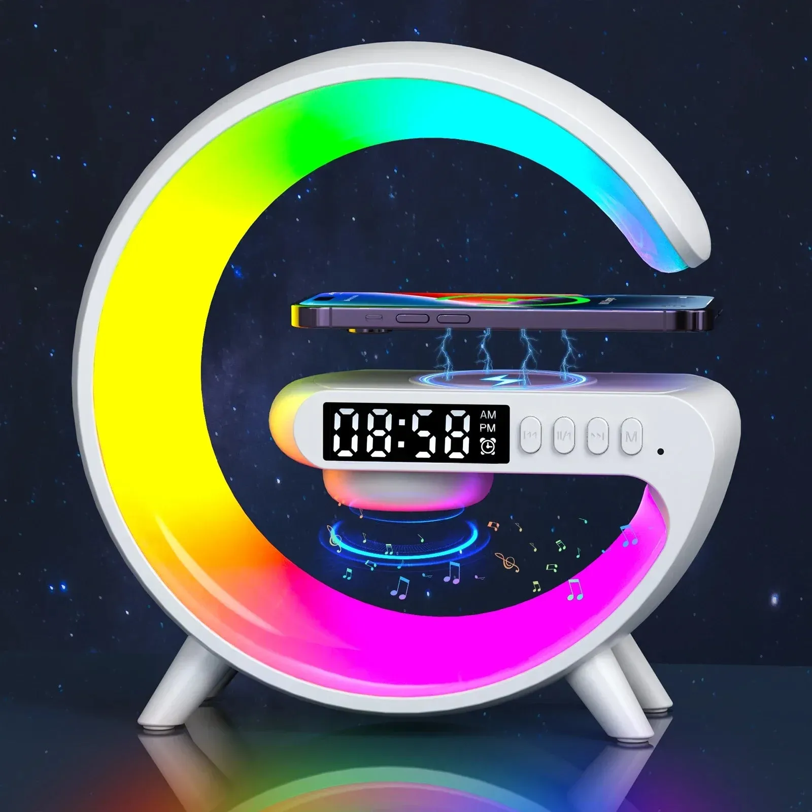 COLSUR 10W Wireless Charger Stand Pad with Bluetooth Speaker TF RGB  Multifunctional Bedside Desktop Night Light Table Lamp