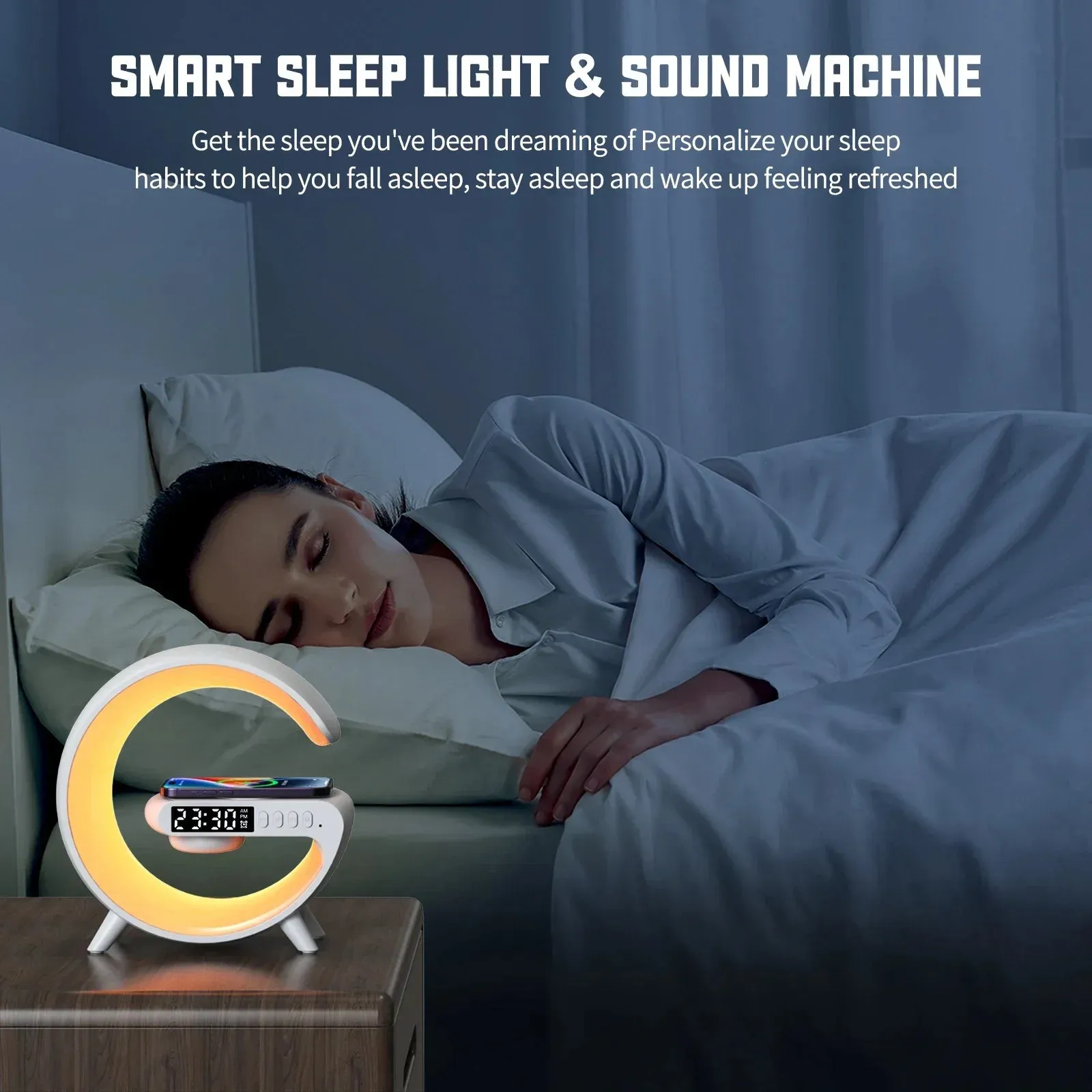 COLSUR 10W Wireless Charger Stand Pad with Bluetooth Speaker TF RGB  Multifunctional Bedside Desktop Night Light Table Lamp
