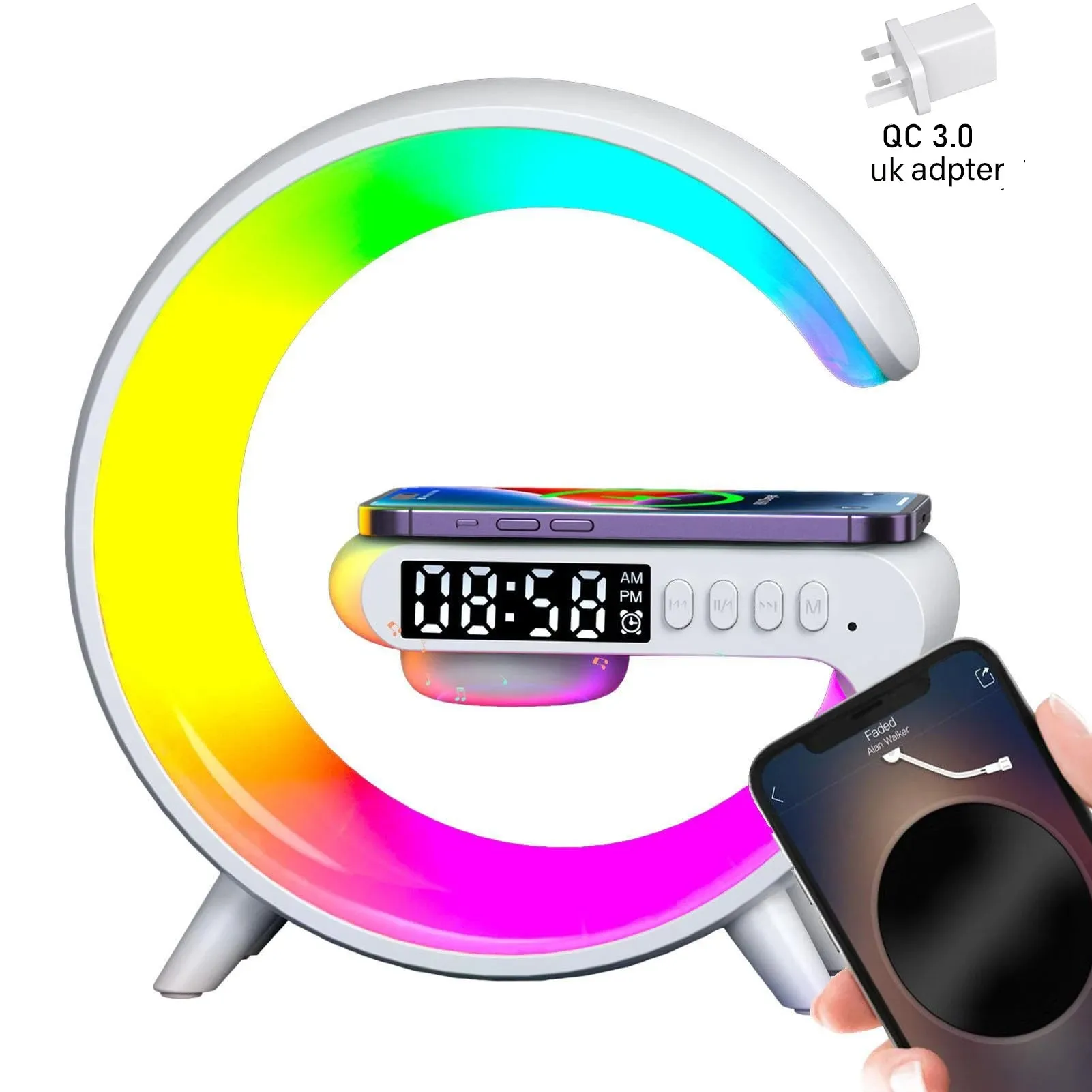 COLSUR 10W Wireless Charger Stand Pad with Bluetooth Speaker TF RGB  Multifunctional Bedside Desktop Night Light Table Lamp