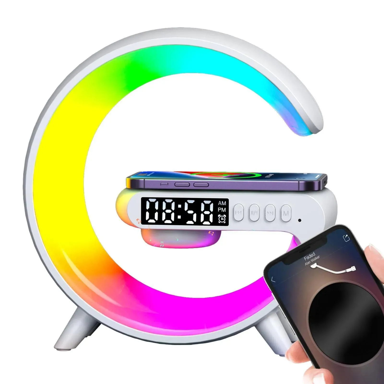 COLSUR 10W Wireless Charger Stand Pad with Bluetooth Speaker TF RGB  Multifunctional Bedside Desktop Night Light Table Lamp