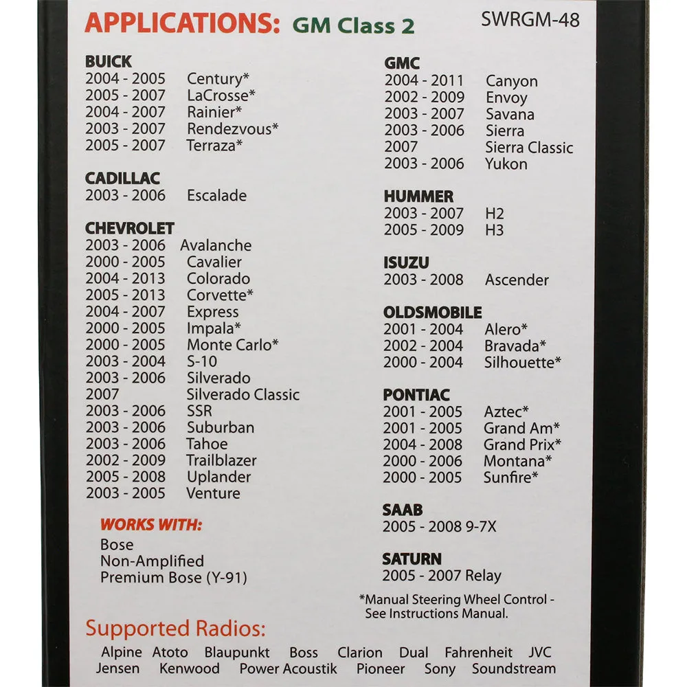 Crux Radio Replacement Interface Select 2000-Up General Motors Class 2 Vehicles