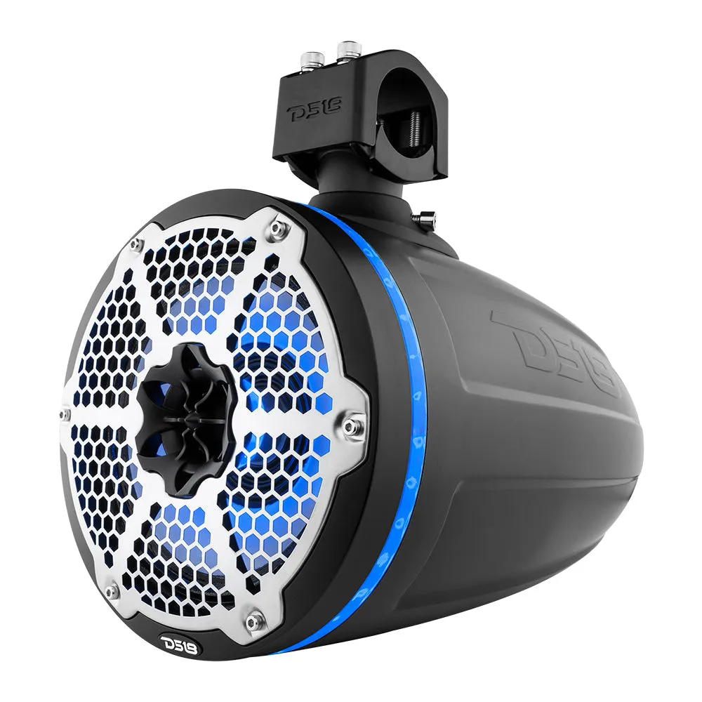 DS18 NXL-X8TPNEO 8" Marine Water Resistant Wakeboard Tower Neodymium Speaker with Built-in passive Radiator Bass Enhancer, 1" Driver and RGB LED Light 550 Watts