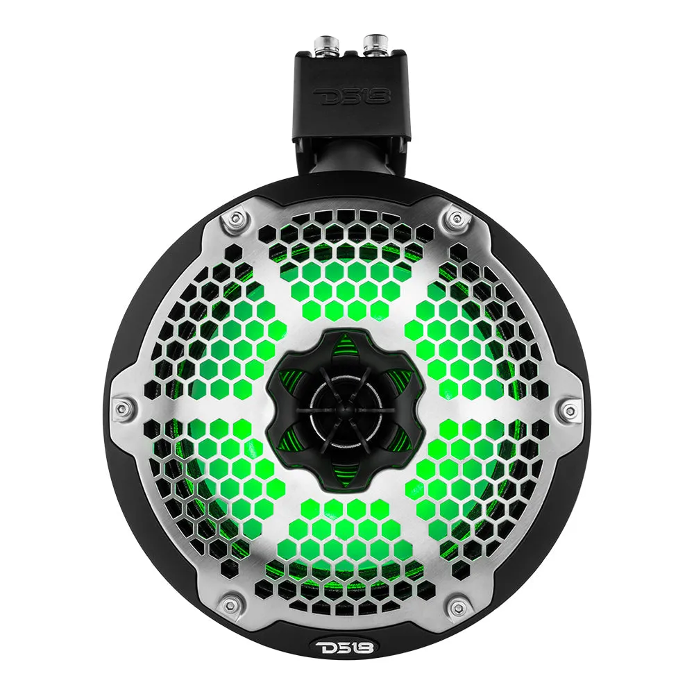 DS18 NXL-X8TPNEO 8" Marine Water Resistant Wakeboard Tower Neodymium Speaker with Built-in passive Radiator Bass Enhancer, 1" Driver and RGB LED Light 550 Watts