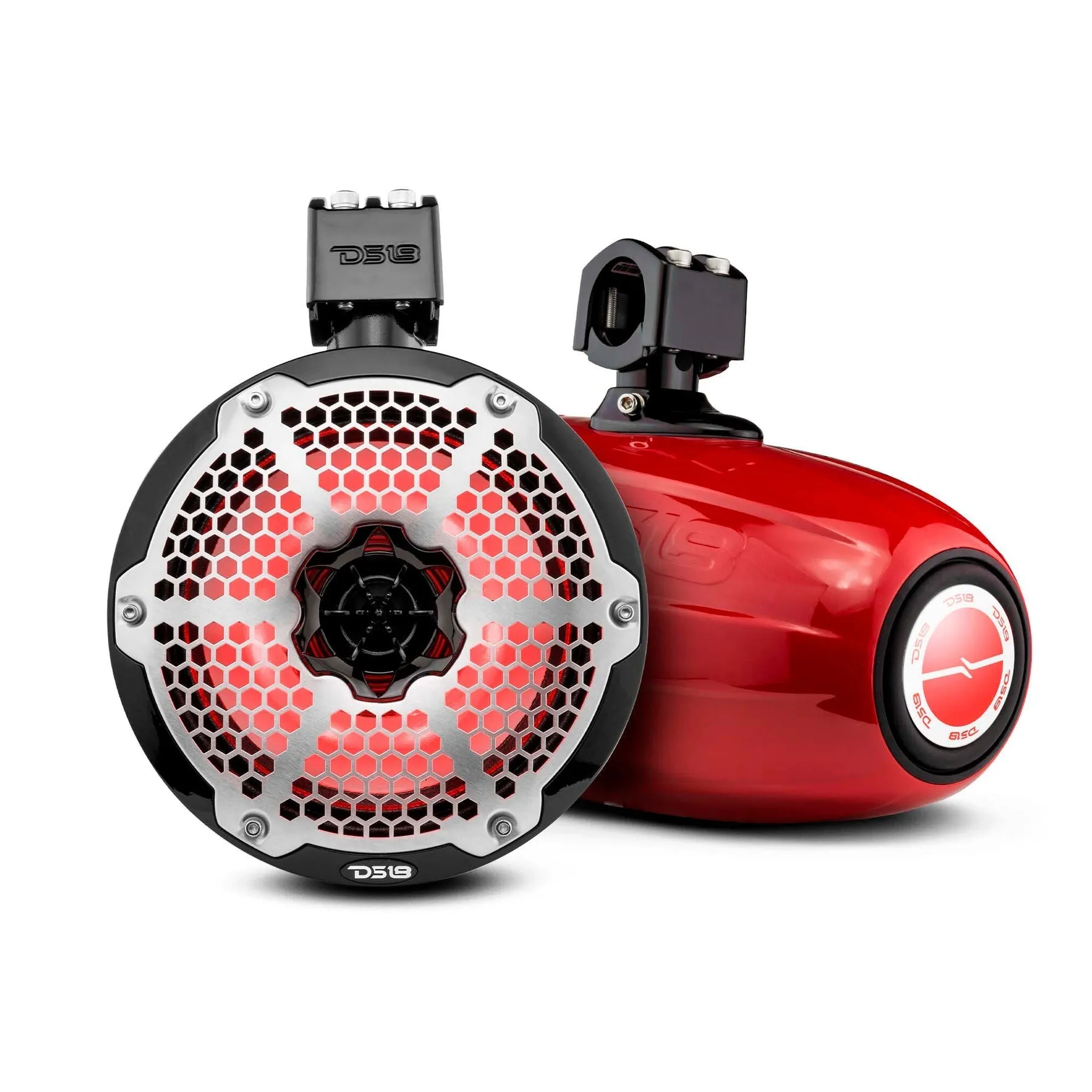 DS18 NXL-X8TPNEO 8" Marine Water Resistant Wakeboard Tower Neodymium Speaker with Built-in passive Radiator Bass Enhancer, 1" Driver and RGB LED Light 550 Watts