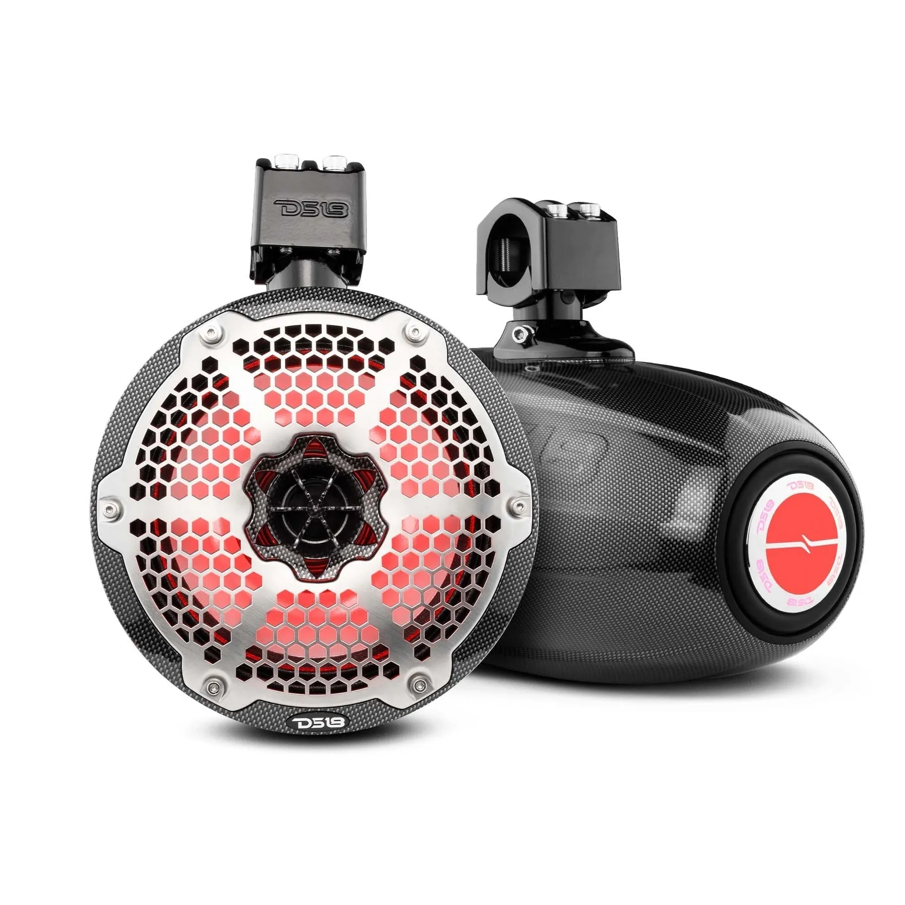 DS18 NXL-X8TPNEO 8" Marine Water Resistant Wakeboard Tower Neodymium Speaker with Built-in passive Radiator Bass Enhancer, 1" Driver and RGB LED Light 550 Watts