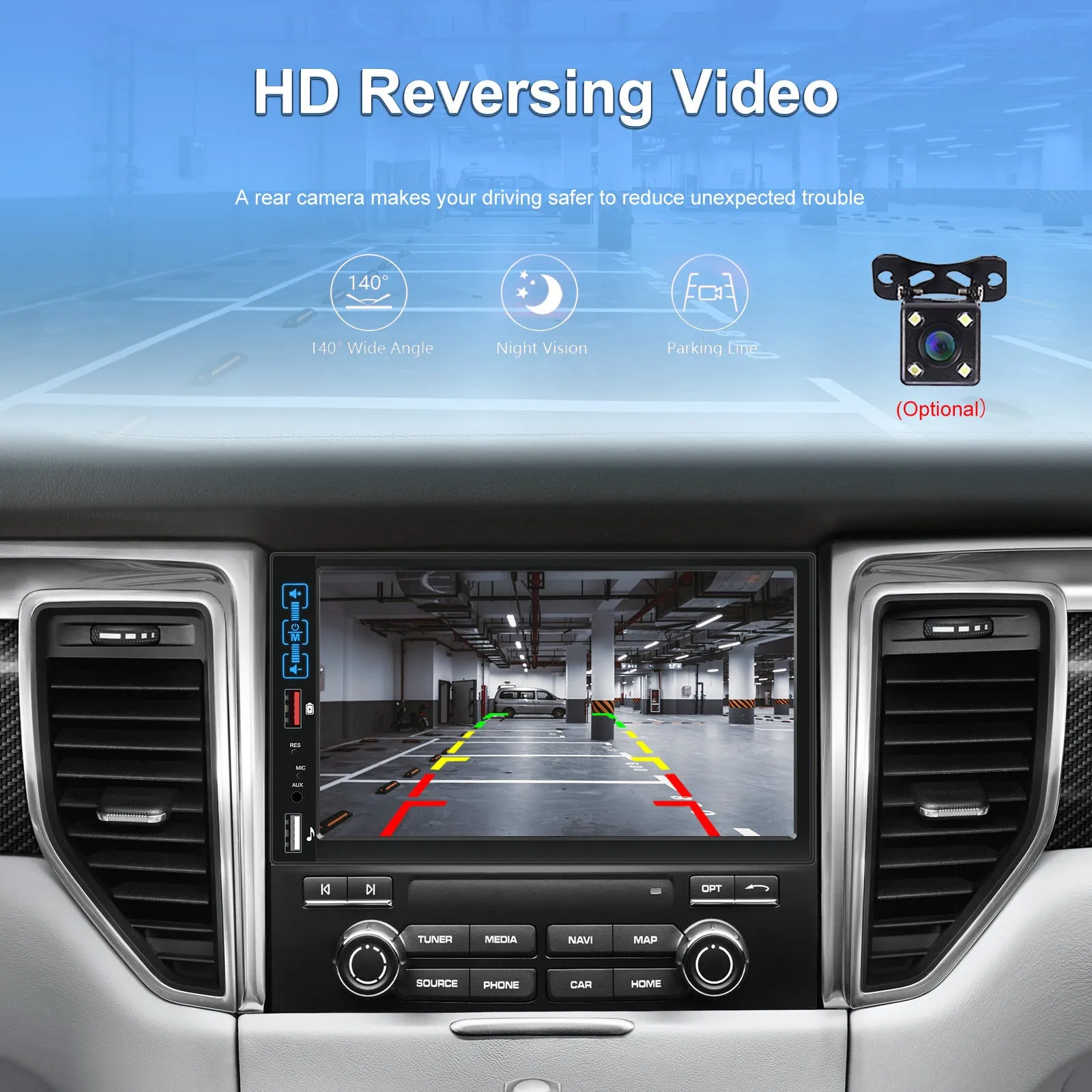 Dual Din Car Radio 7-Inch HD Screen Bluetooth Hands-Free Kit Mp5