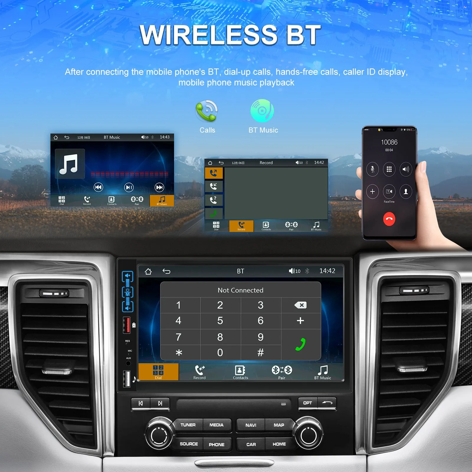 Dual Din Car Radio 7-Inch HD Screen Bluetooth Hands-Free Kit Mp5