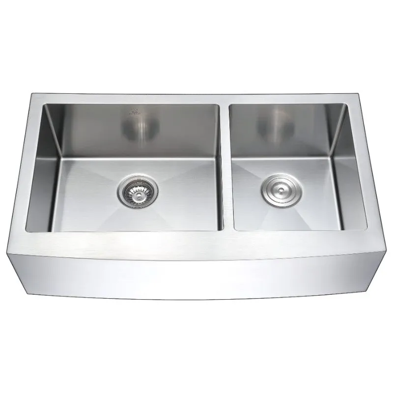 Elysian 32.88" Double Basin Farmhouse Apron Kitchen Sink with Opus Single-Handle Faucet in Polished Chrome