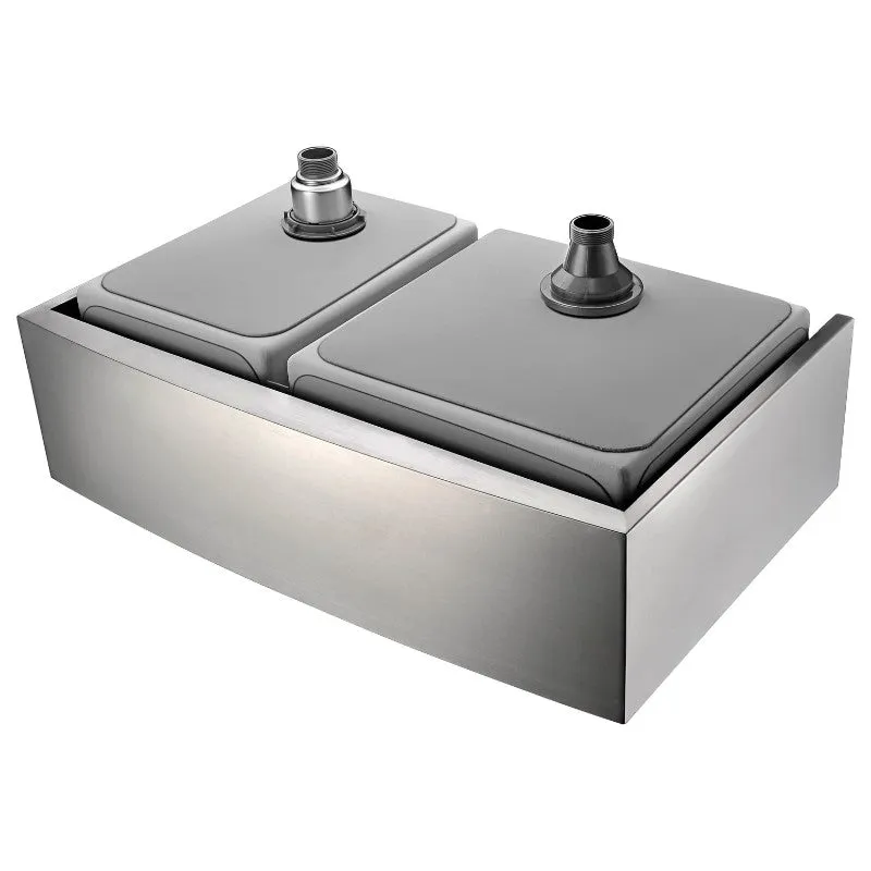 Elysian 32.88" Double Basin Farmhouse Apron Kitchen Sink with Opus Single-Handle Faucet in Polished Chrome