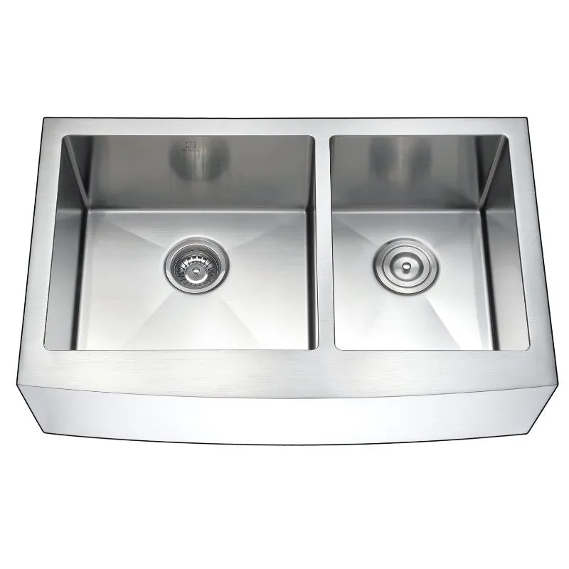 Elysian 35.88" Double Basin Farmhouse Apron Kitchen Sink with Opus Single-Handle Faucet in Brushed Nickel
