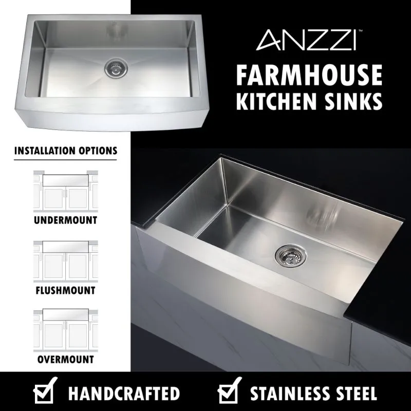 Elysian 35.88" Single Basin Farmhouse Apron Kitchen Sink with Opus Single-Handle Faucet in Brushed Nickel