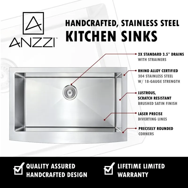 Elysian 35.88" Single Basin Farmhouse Apron Kitchen Sink with Opus Single-Handle Faucet in Brushed Nickel