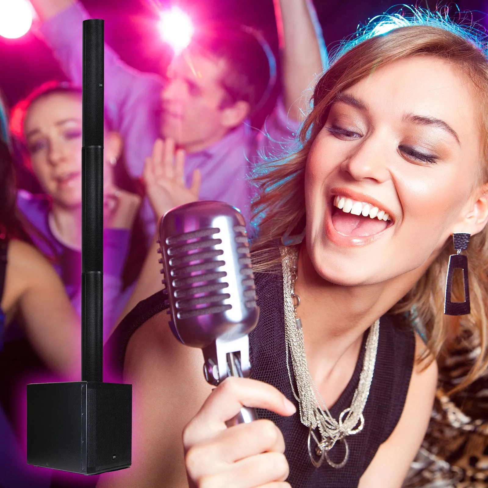 EMB 12BT PK1 1500W Tower Bluetooth All-in-One Linear Array PA Portable Linkable Speaker - Perfect for Home/Karaoke/Birthday/DJ Party/Meeting/Camp/Jobsite/Construction