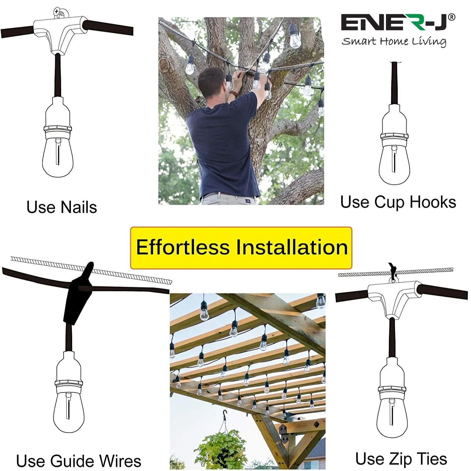 Ener J Smart 100ft LED Filament Bulb String Light Kit - 30 x 1W Bulbs Included
