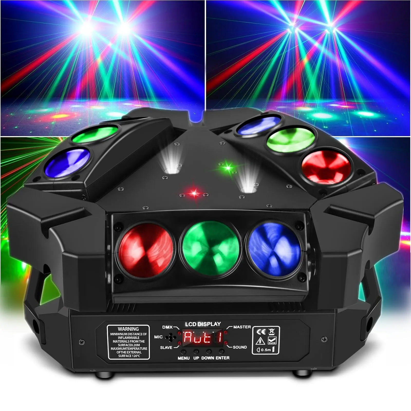 FODEXAZY Spider Moving Head DJ Lights 9 X 10W RGB LED DJ Lighting Stage Lighs DJ Moving Light for Parties Lights DMX Mode Sound Activated for Party Wedding Concert Disco DJ Concert Show