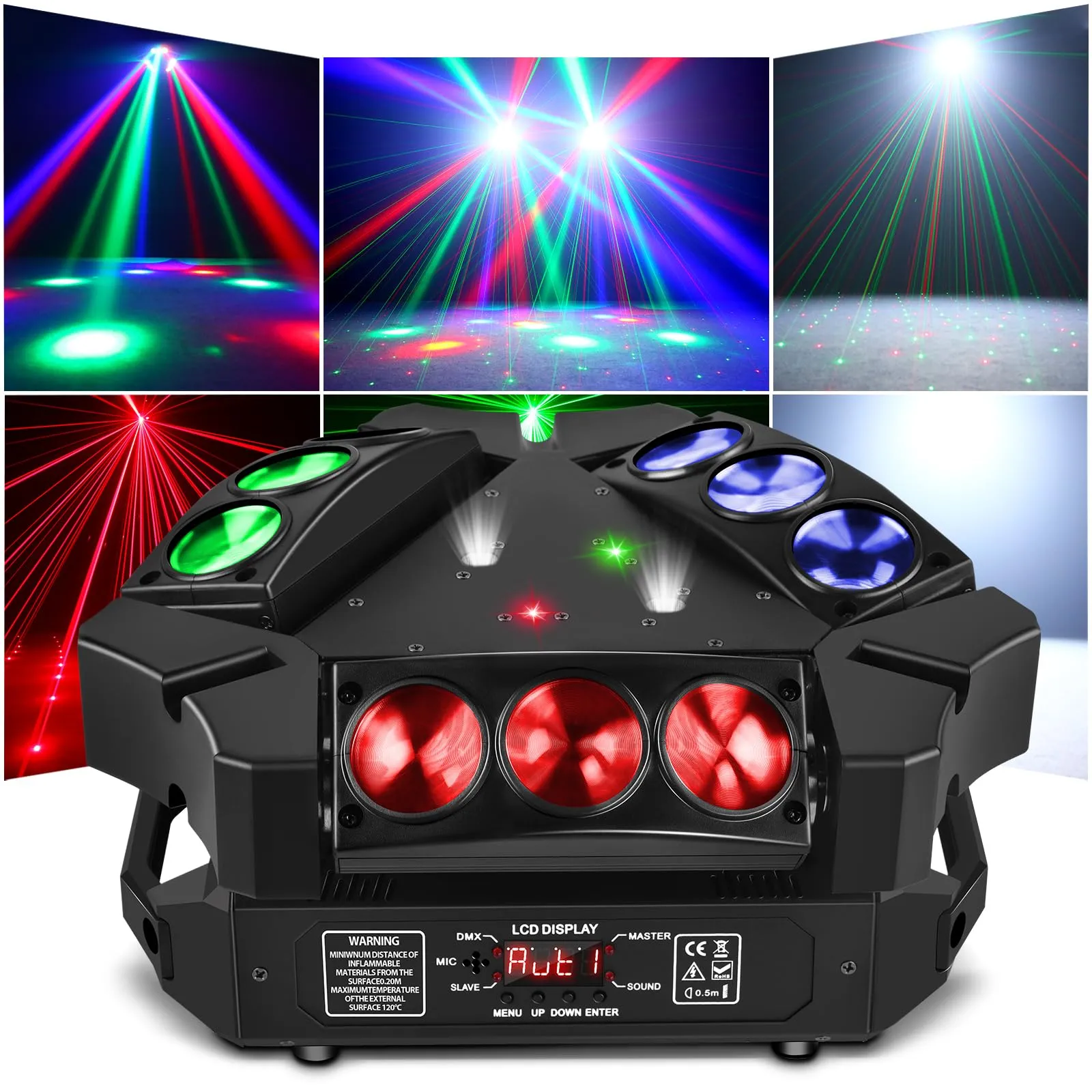FODEXAZY Spider Moving Head DJ Lights 9 X 10W RGB LED DJ Lighting Stage Lighs DJ Moving Light for Parties Lights DMX Mode Sound Activated for Party Wedding Concert Disco DJ Concert Show