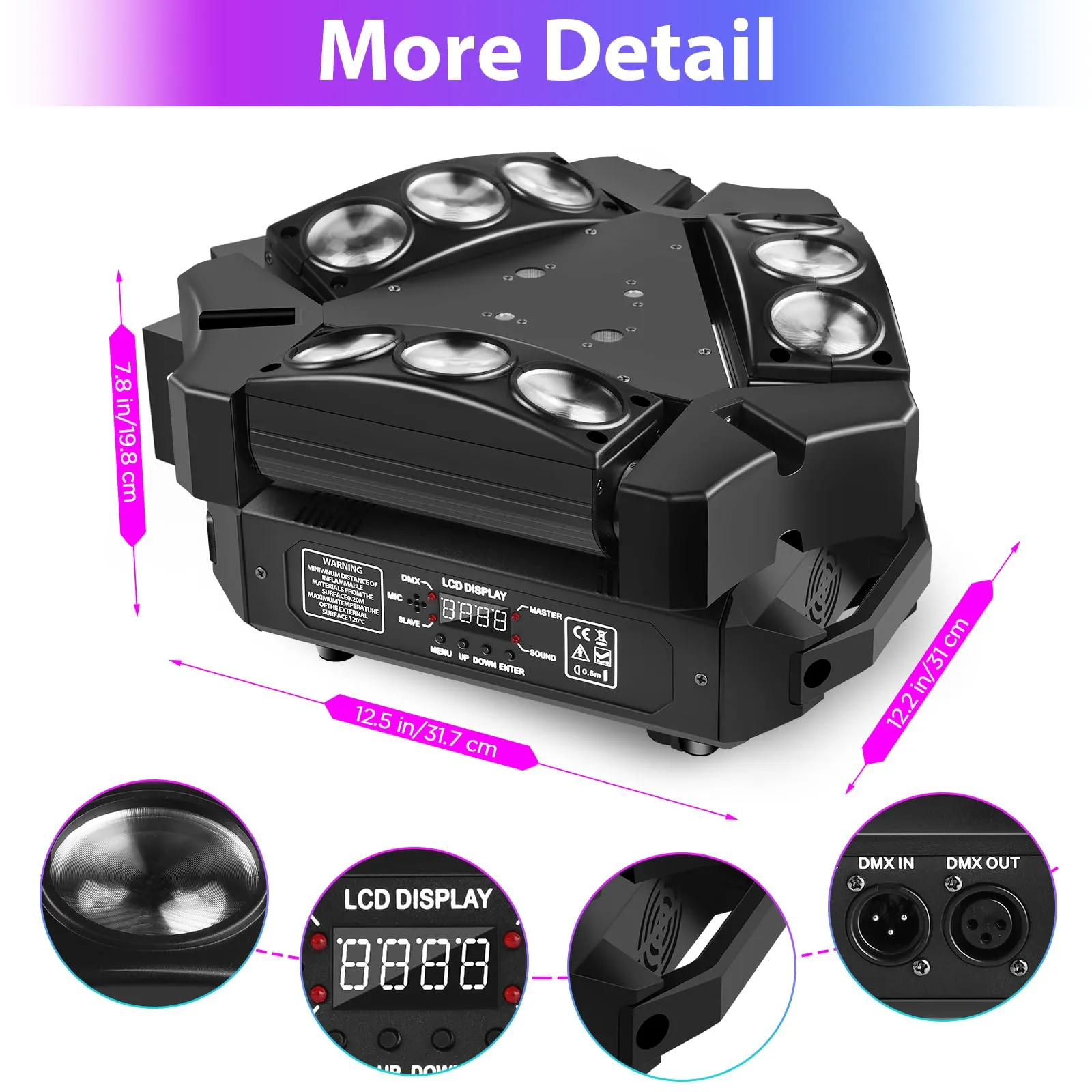 FODEXAZY Spider Moving Head DJ Lights 9 X 10W RGB LED DJ Lighting Stage Lighs DJ Moving Light for Parties Lights DMX Mode Sound Activated for Party Wedding Concert Disco DJ Concert Show