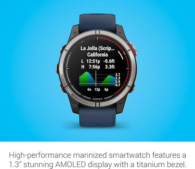 Garmin Men's Blue LED Flashlight Sailing And Watersport Activities Fish Forecast And Trolling Motor Control AMOLED Display Quatix® 7 Pro Premium GPS Marine Smartwatch - 010-02803-80