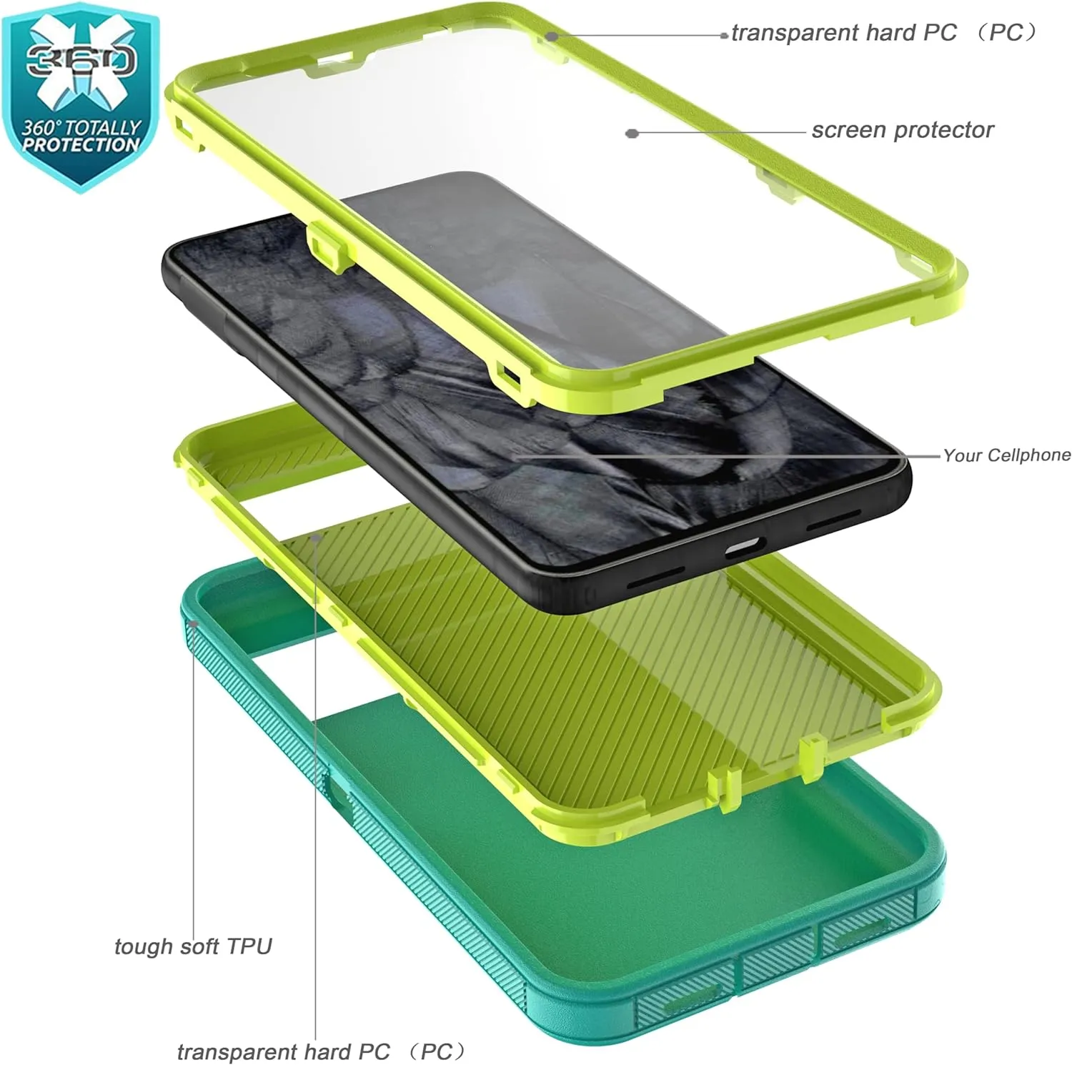 Google Pixel 8 Pro Case Built in Screen Protector Drop Proof 3-Layer Durable Cover