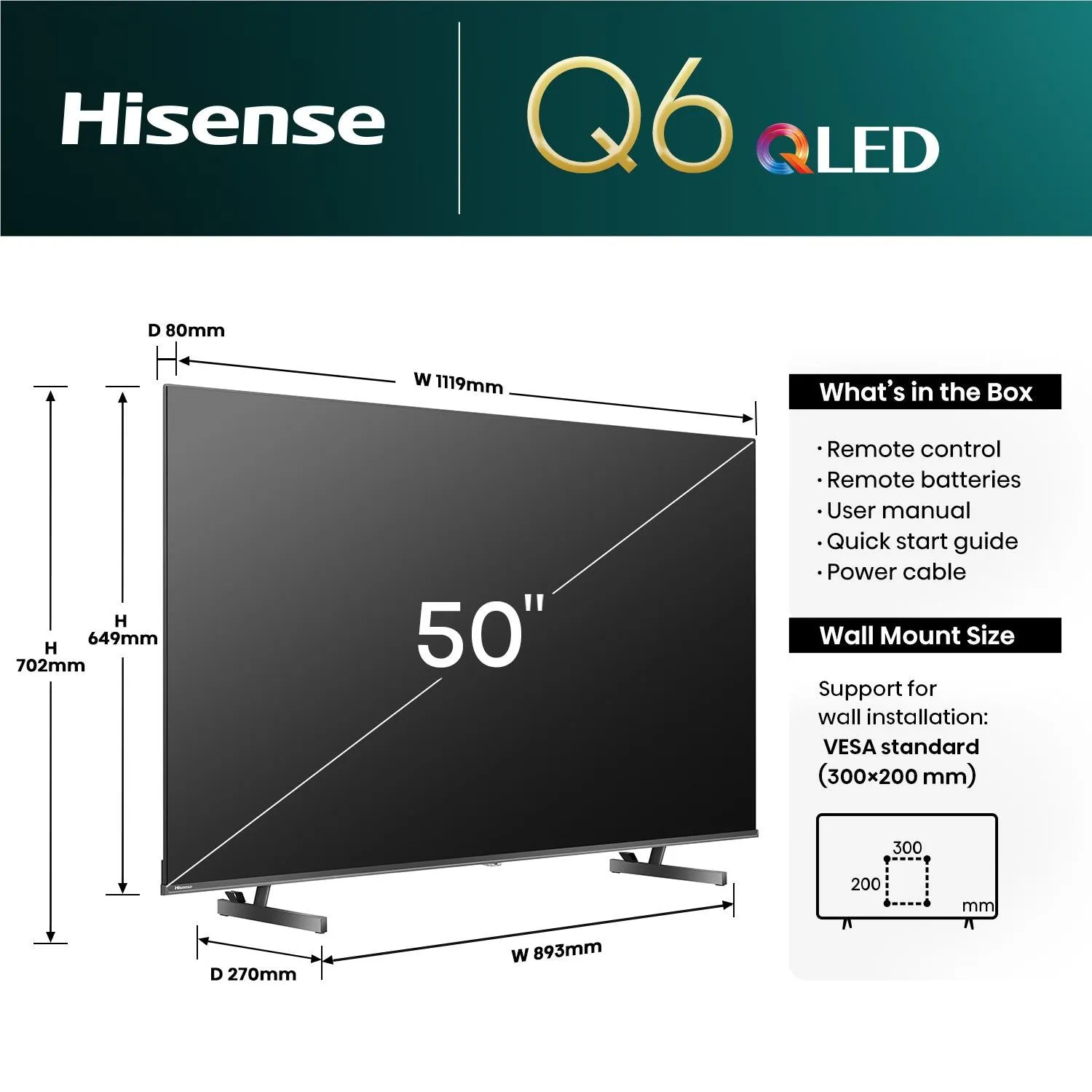 Hisense 50" Q6NAU 4K QLED Smart TV [2024]