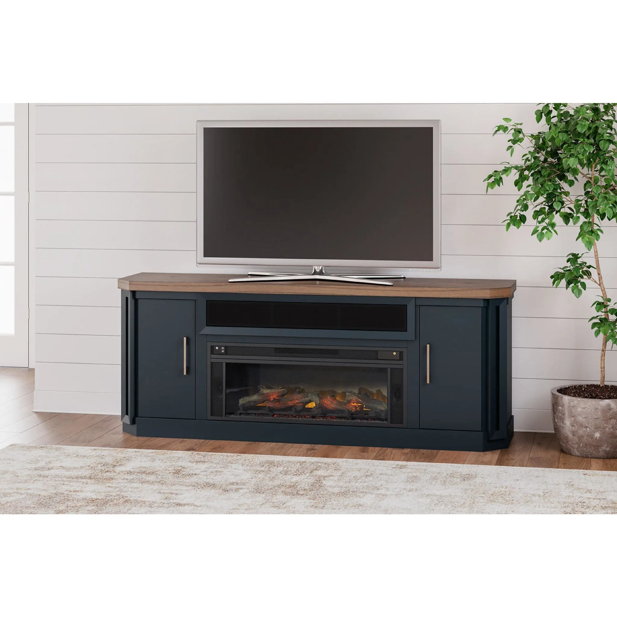 Landocken TV Stand with Fireplace - Two-tone
