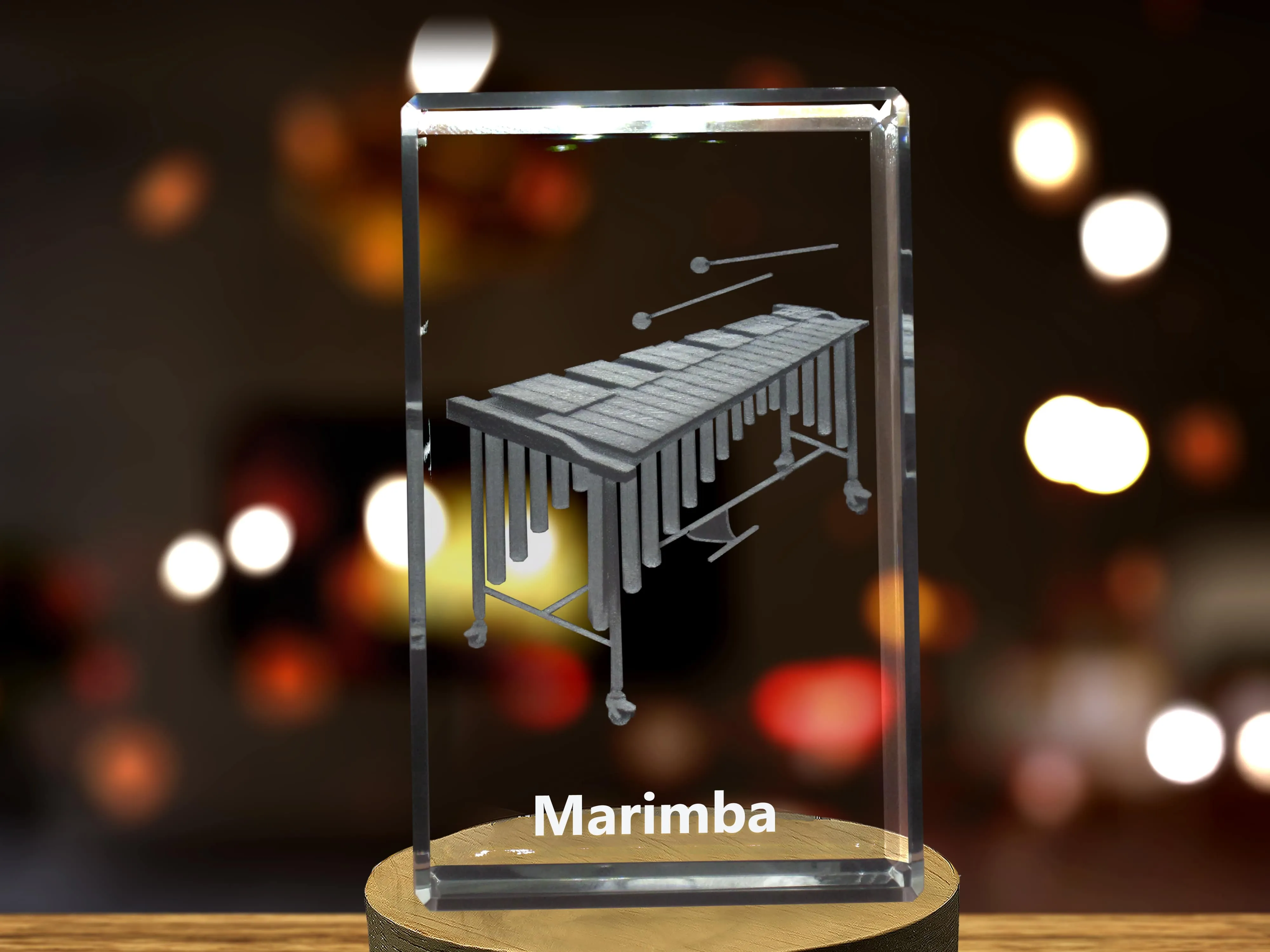 Marimba Crystal Keepsake - Engraved 3D Percussion Instrument Art - Illuminate Your Space