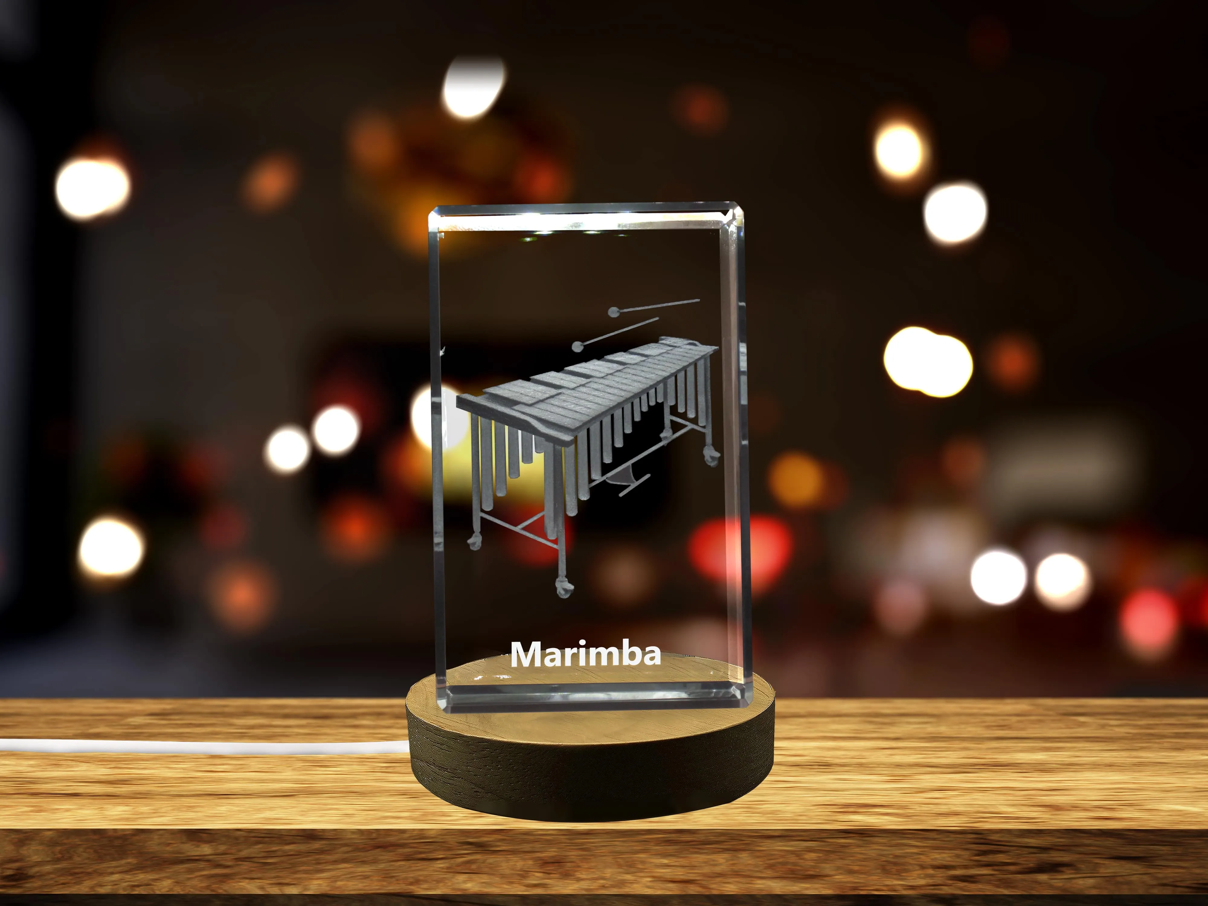 Marimba Crystal Keepsake - Engraved 3D Percussion Instrument Art - Illuminate Your Space