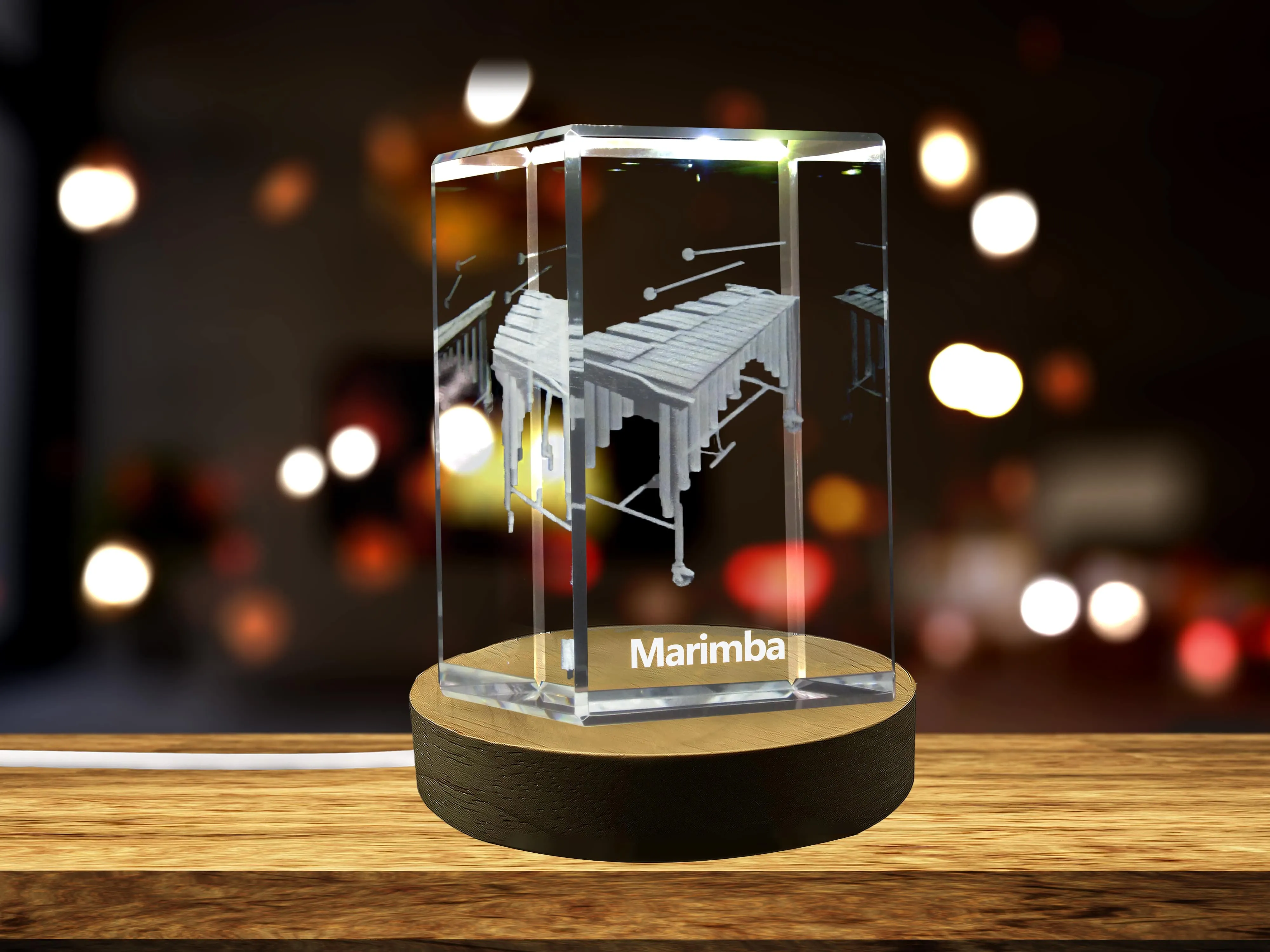 Marimba Crystal Keepsake - Engraved 3D Percussion Instrument Art - Illuminate Your Space