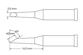 Metcal GT4-HF6020S Beveled 60° x 4.0mm Hoof Solder Tip, 2.0 x 16mm