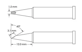 Metcal GT6-HF6015V Beveled 60° x 3.1mm Hoof Concave Solder Tip, 1.5 x 12mm