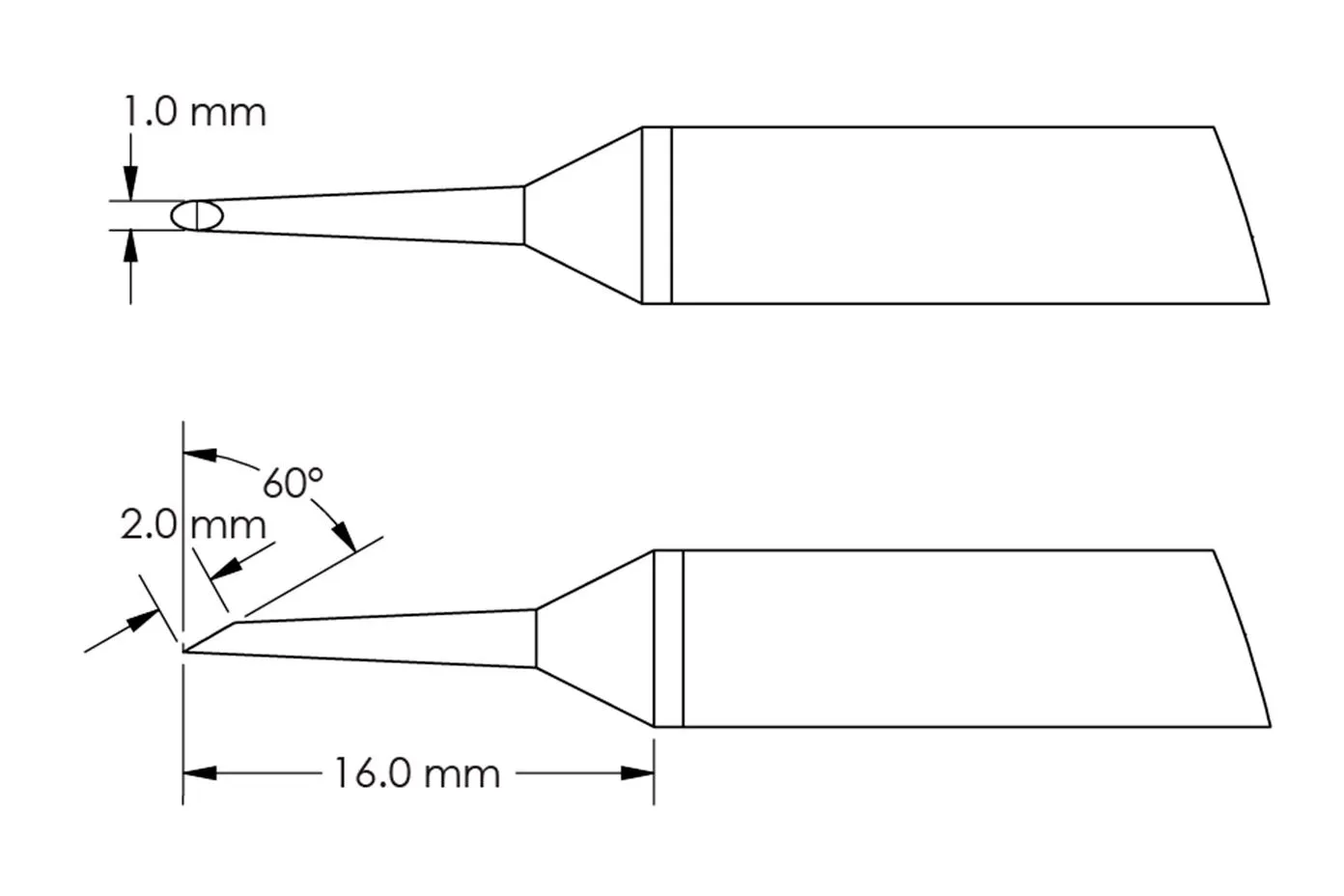 Metcal GTC-HF6010S Beveled 60° x 2.0mm Hoof Rework Cartridge, 1.0 x 16mm