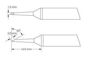 Metcal GTC-HF6010S Beveled 60° x 2.0mm Hoof Rework Cartridge, 1.0 x 16mm