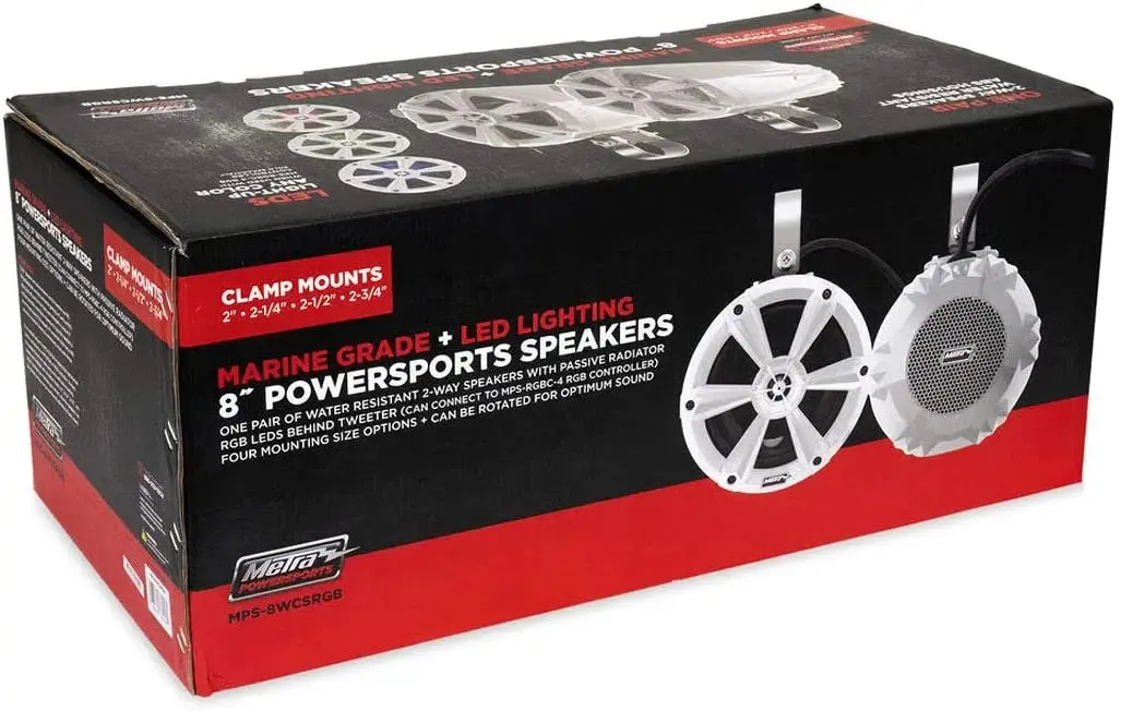 Metra MPS-8WCSRGB 8" 160 Watts Marine Grade Tower Speaker with RGB Lights White (Pair)