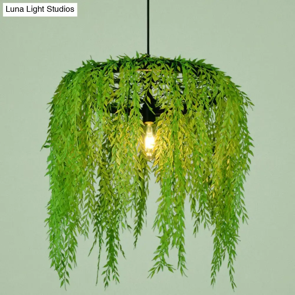 Modern Industrial Metal Hanging Lamp with Green Fake Plant, Perfect for Music Bars and Ceilings