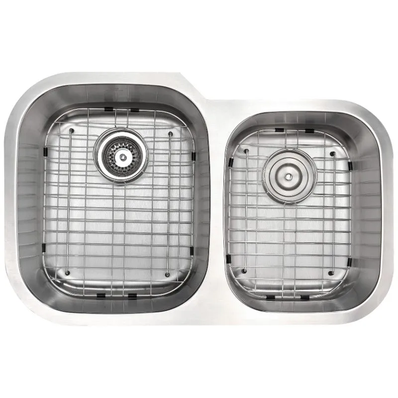 Moore 32" Double Basin Undermount Kitchen Sink with Opus Single-Handle Faucet in Polished Chrome