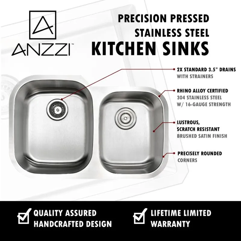 Moore 32" Double Basin Undermount Kitchen Sink with Opus Single-Handle Faucet in Polished Chrome