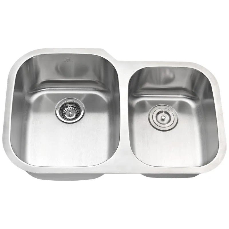 Moore 32" Double Basin Undermount Kitchen Sink with Opus Single-Handle Faucet in Polished Chrome