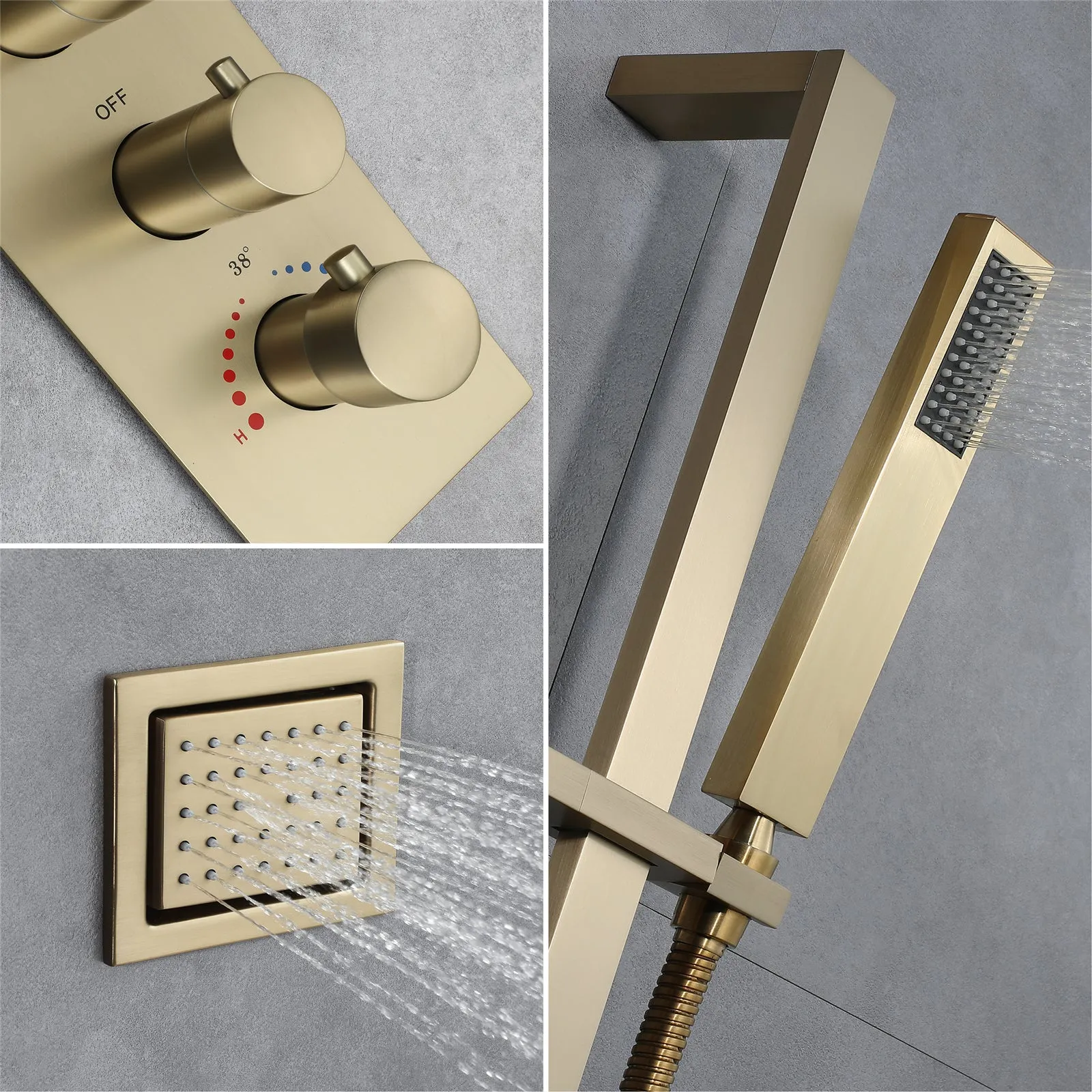 Multnomah| 36" In Dual Showerhead Complete Led Music Shower Set  6 Body Jets 2x Wall Mounted Rainfall Showerhead