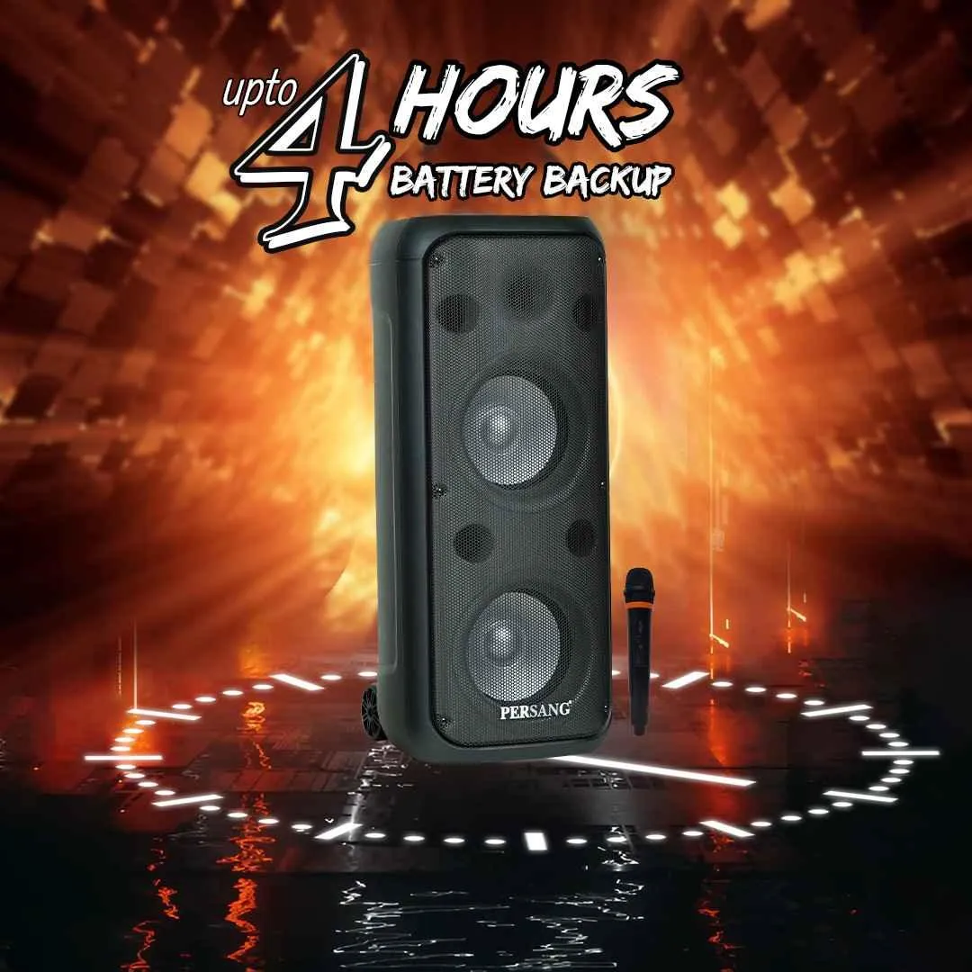 PERSANG Onyx 8 Tower Speaker With microphone | 50 Watt RMS/500 PMPO with (20.32 cm) Dual Woofers | Mono Bluetooth Speaker |Upto 4 Hours Play Time with Type C Charging,Multi-Connectivity Party Truly Wireless Speakers