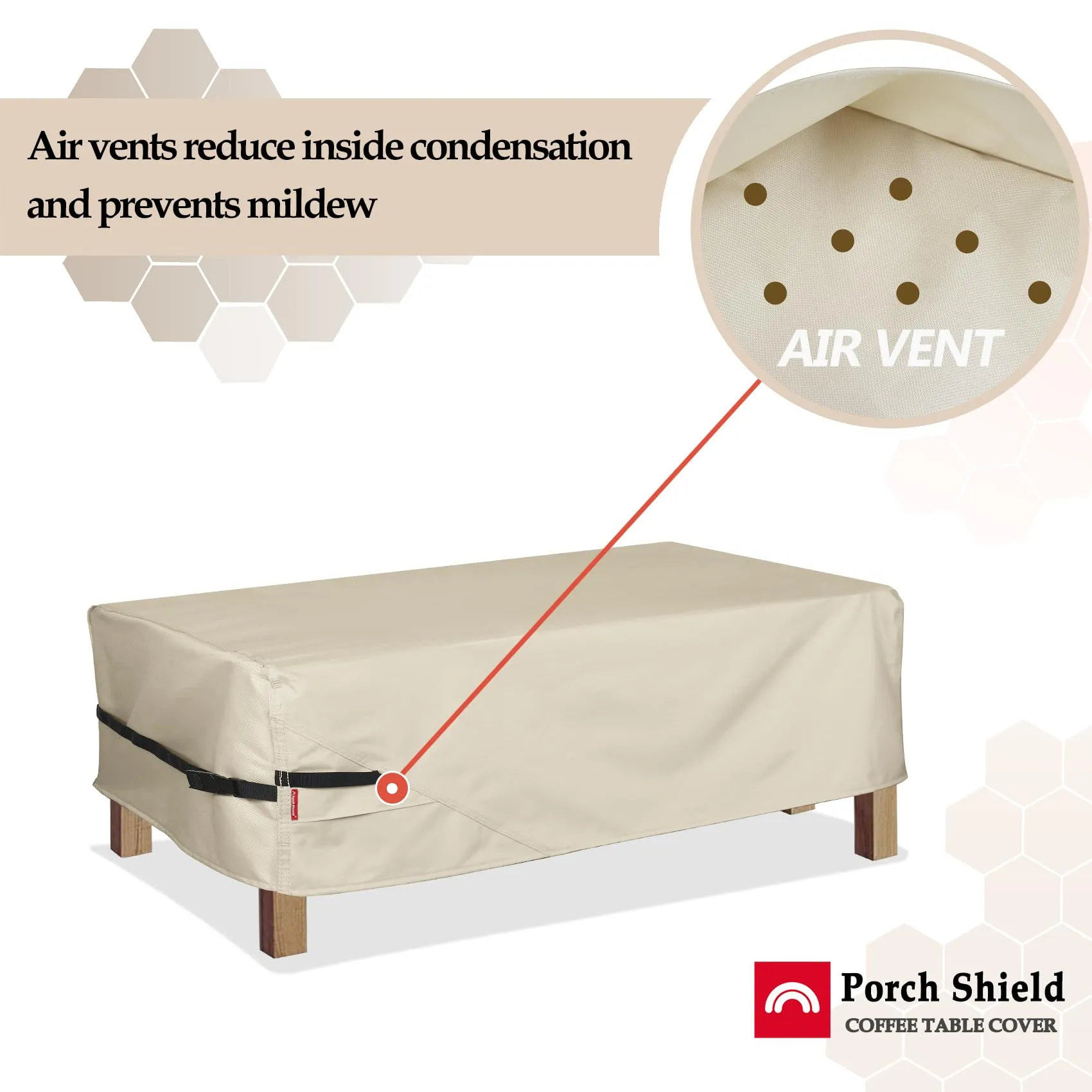 Porch Shield Patio Coffee Table Cover - Waterproof Outdoor Furniture Rectangular Small Table Covers 46 x 26 inch, Beige