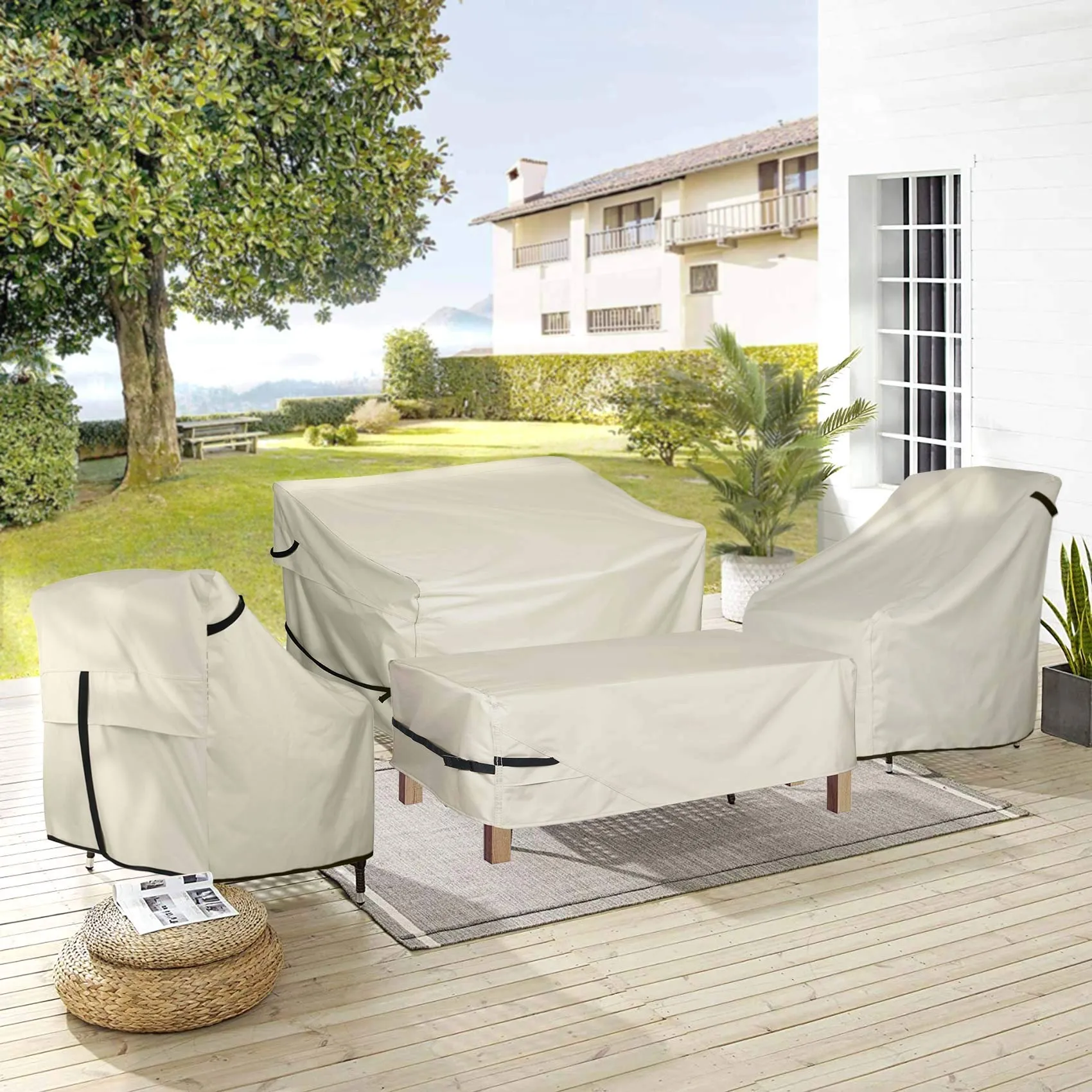 Porch Shield Patio Coffee Table Cover - Waterproof Outdoor Furniture Rectangular Small Table Covers 46 x 26 inch, Beige