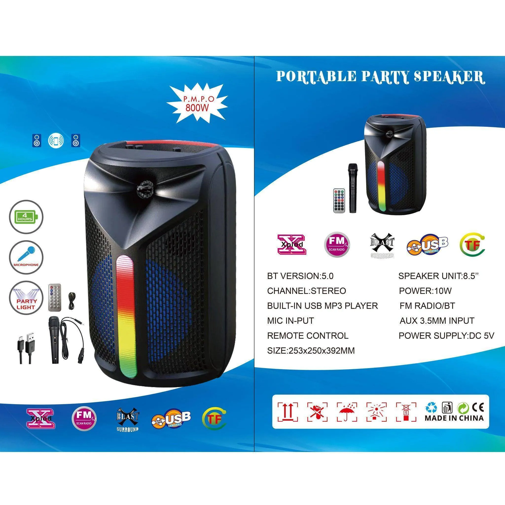 Portable Bluetooth Speaker TWS Party Speaker USB-805